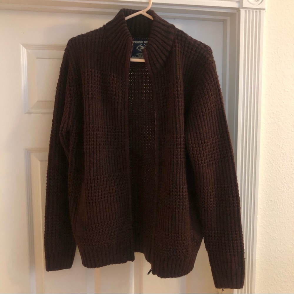 NWT Amongst Others Men Dark Burgundy Zip Up Sweater Cardigan